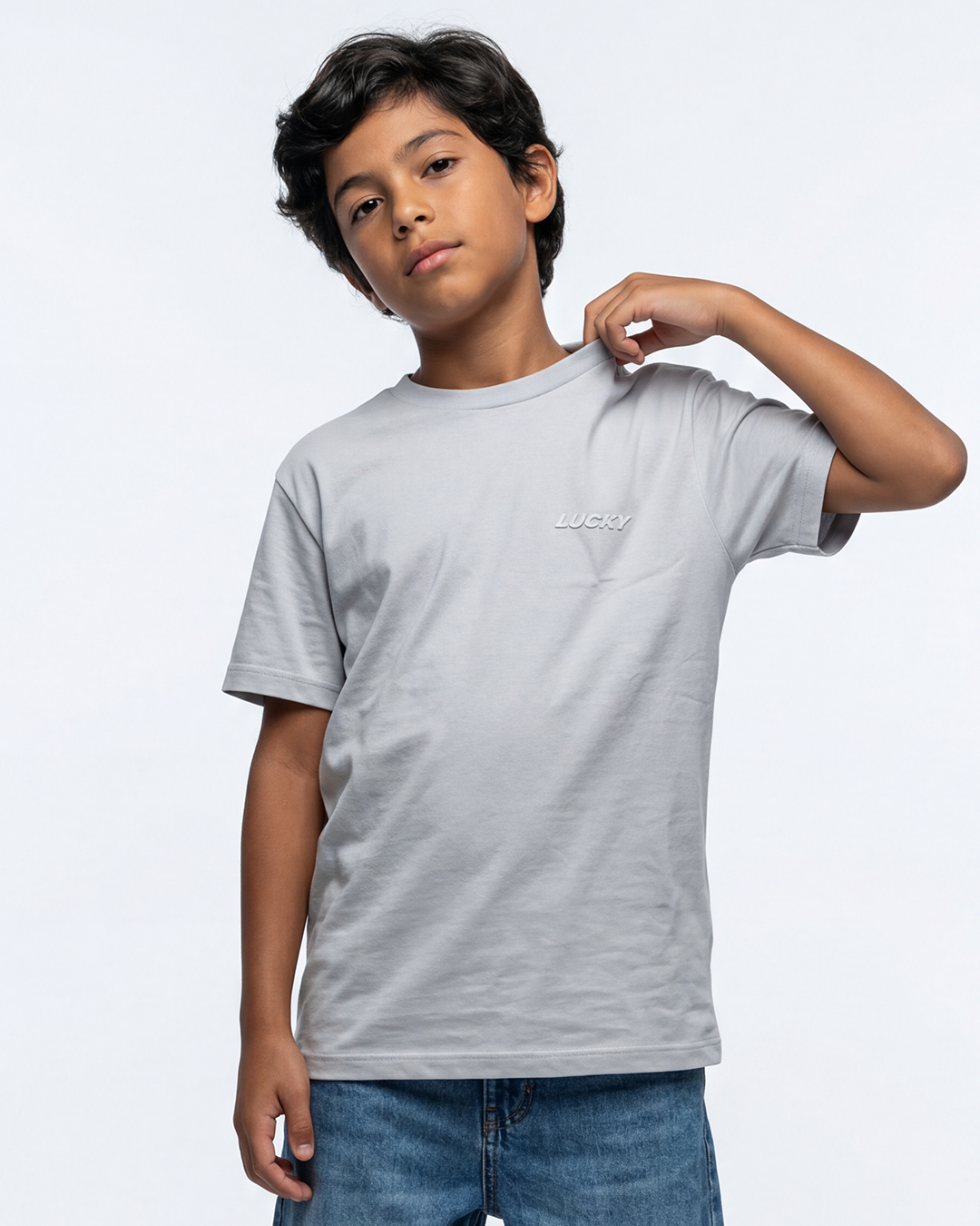 T-SHIRT LUCKY BASIC NAME CINZA