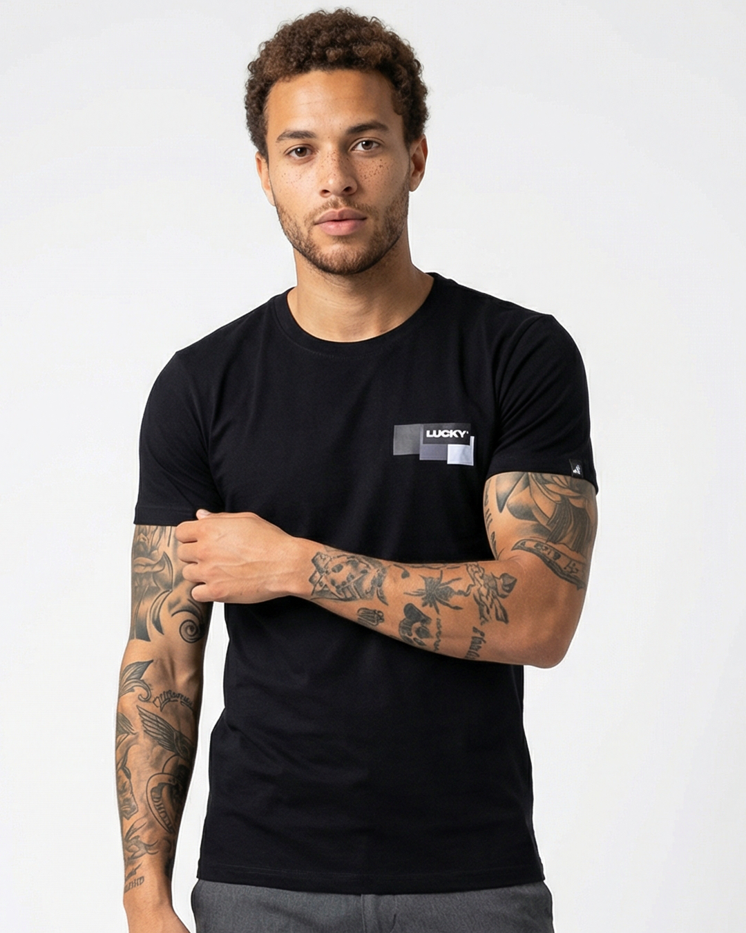 T-SHIRT LUCKY THREE SQUARES BLACK