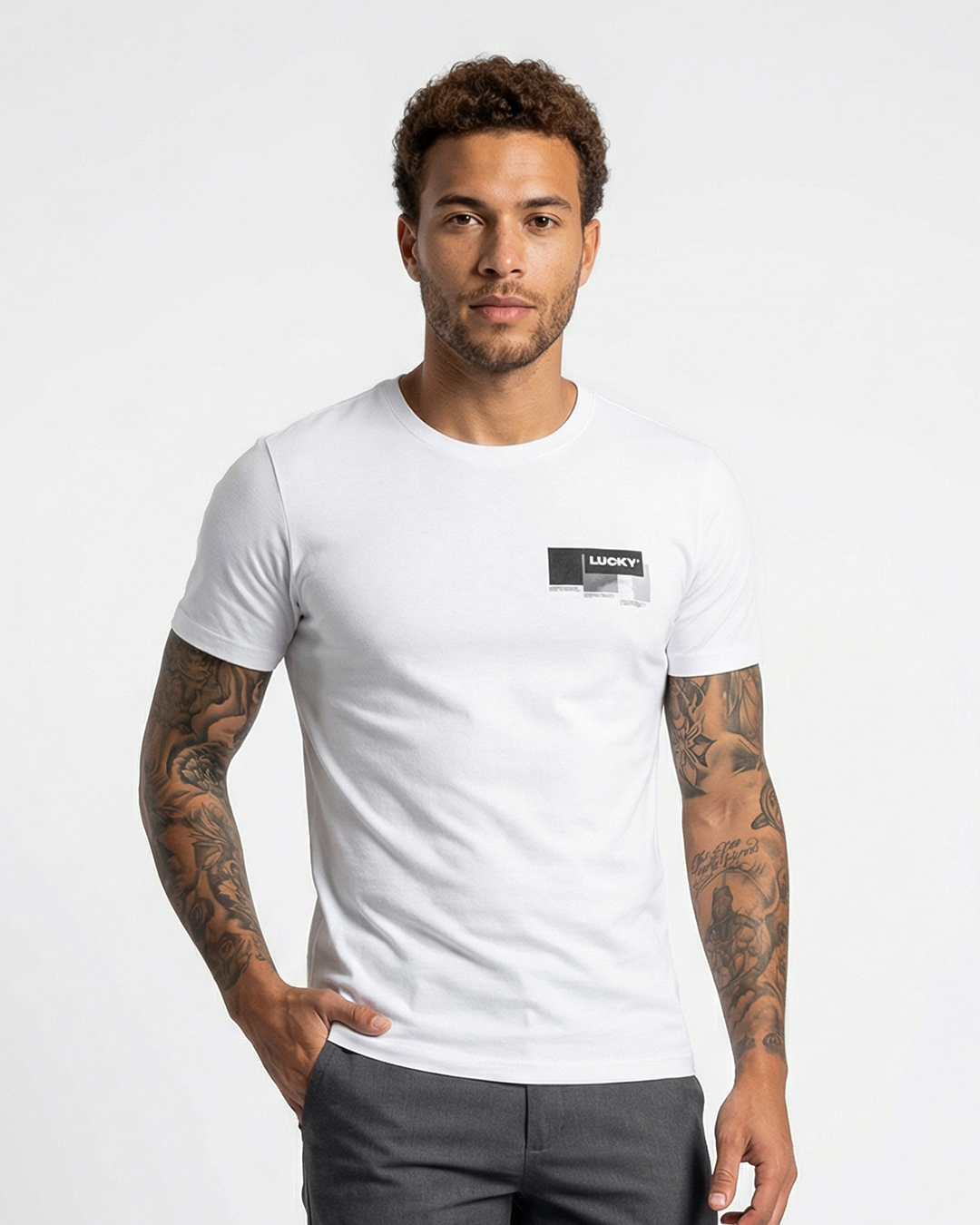 T-SHIRT LUCKY THREE SQUARES WHITE