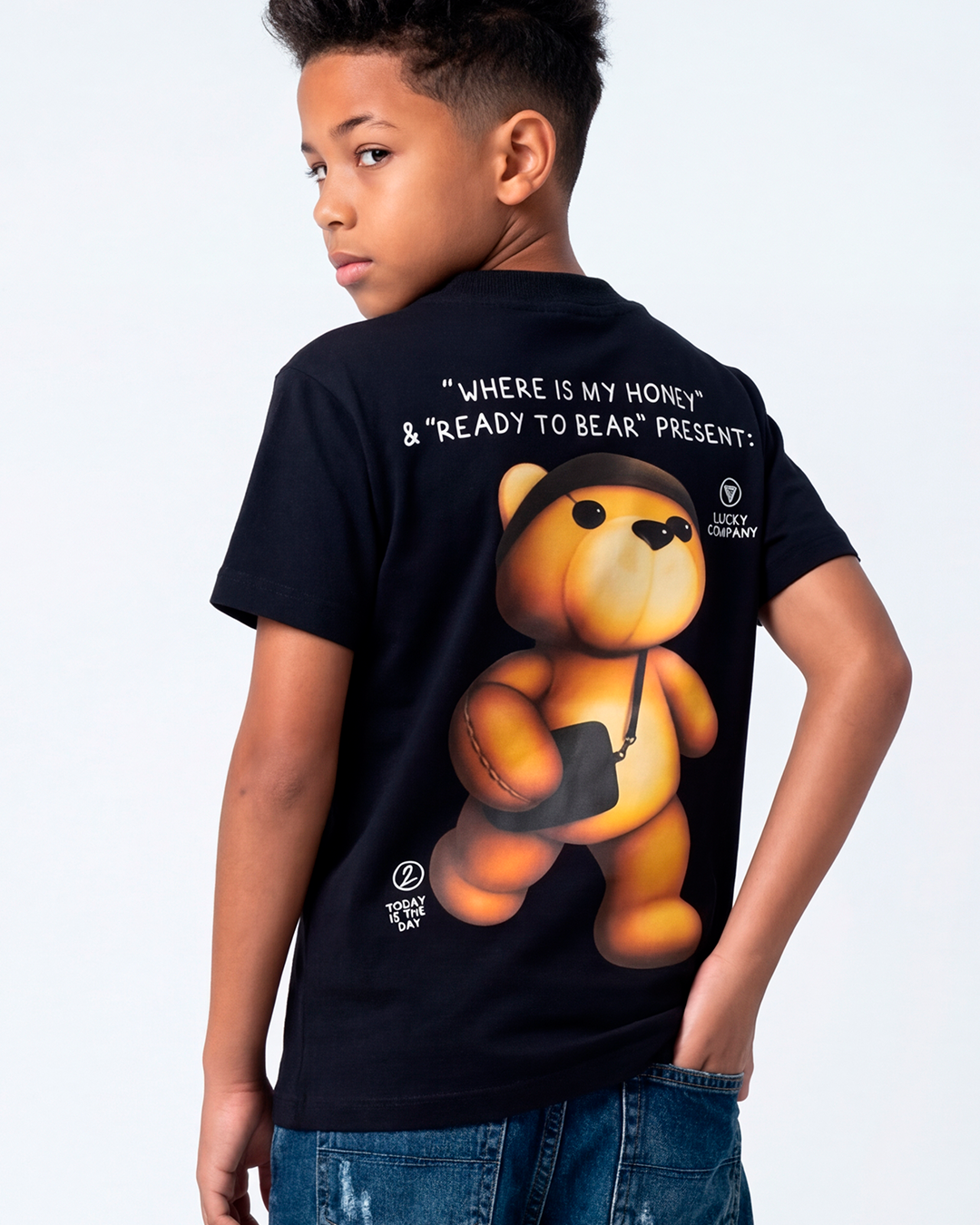 T-SHIRT LUCKY BEAR HONEY PRETO