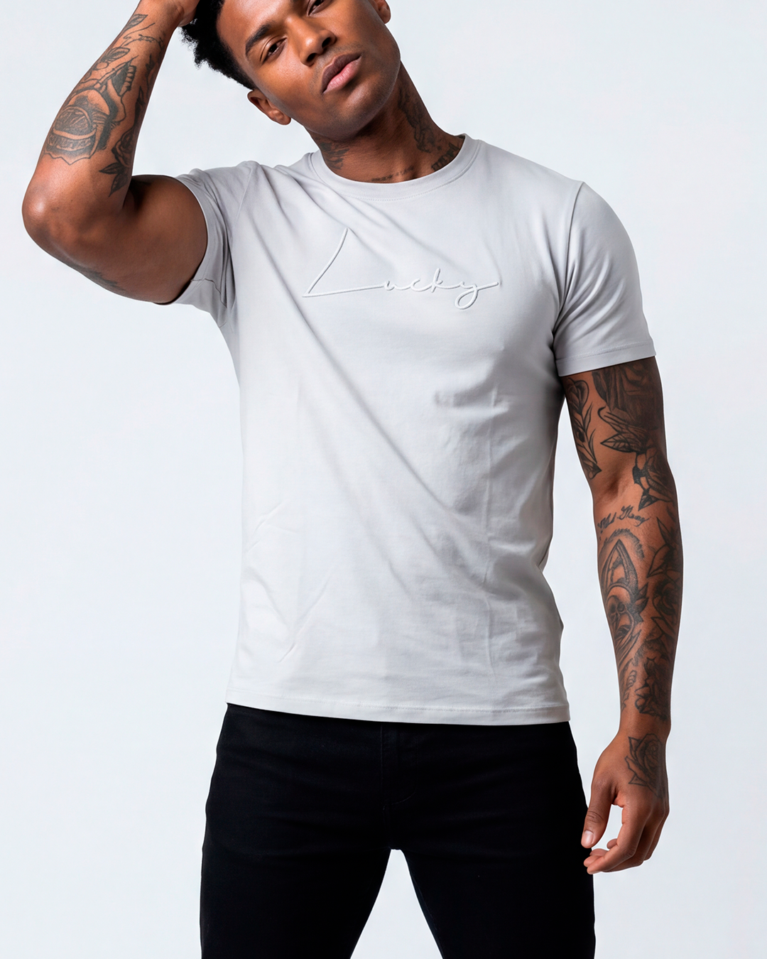 T-SHIRT REGULAR LUCKY NAME WRITTEN CINZA