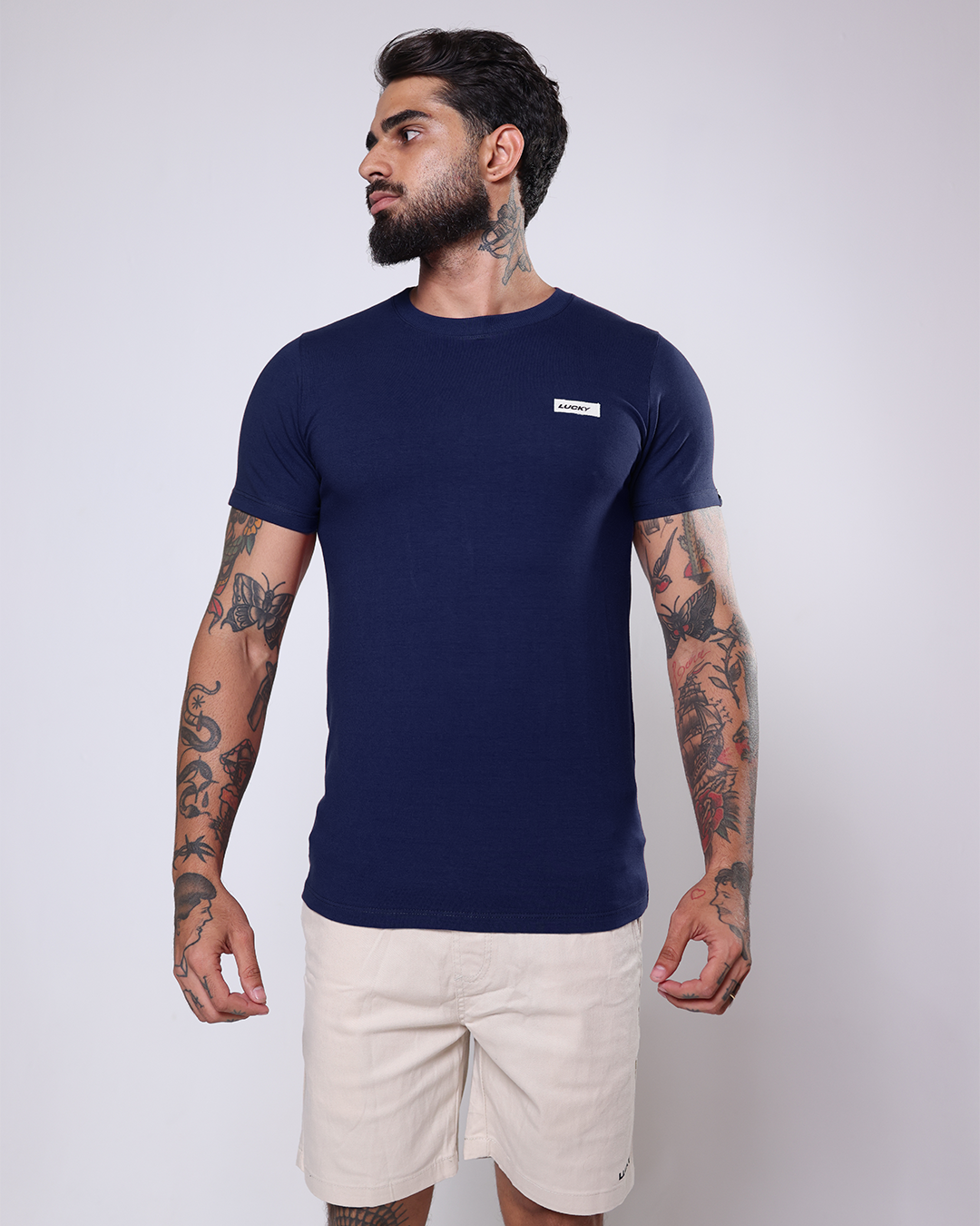 T-SHIRT REGULAR TEXTURIZADA - 1100148 - AZUL MARINHO