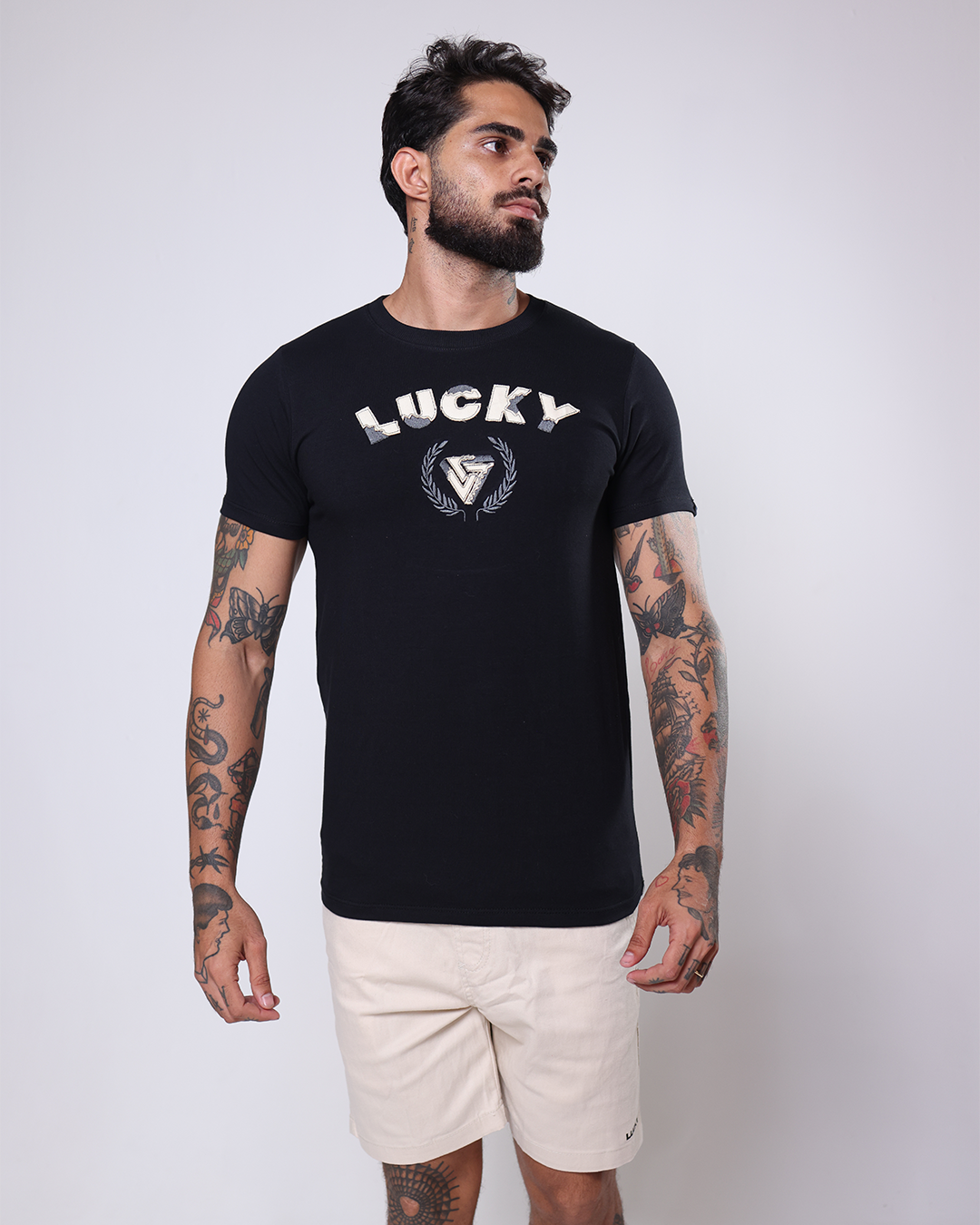 T-SHIRT REGULAR AGED BORDADO - 1100167 - PRETO