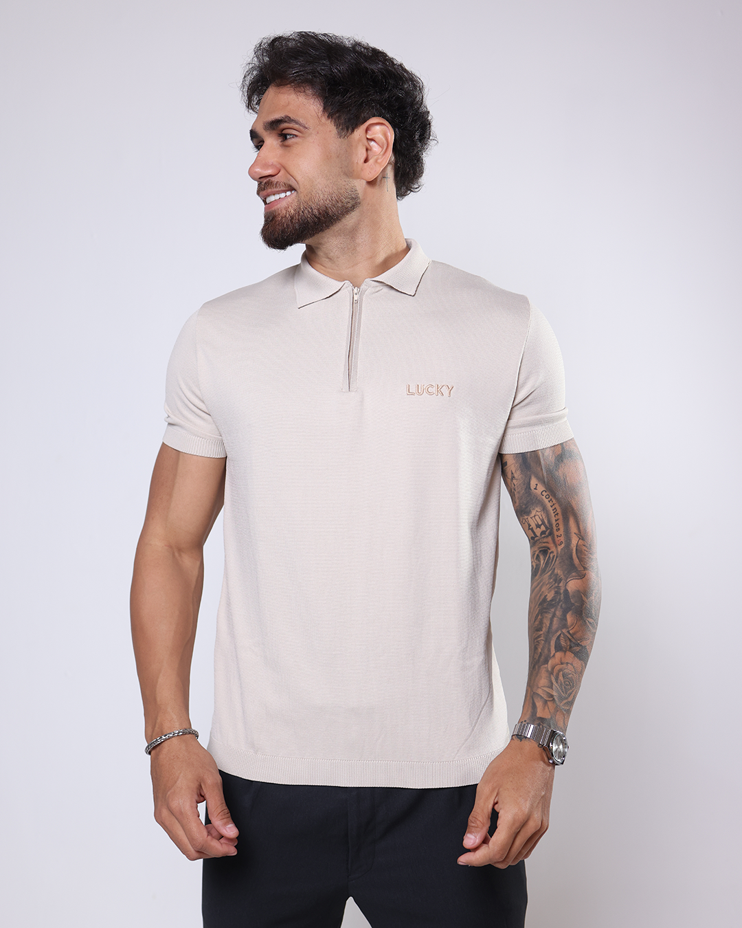 GOLA POLO C/ ZÍPER - 1160001 - BEGE