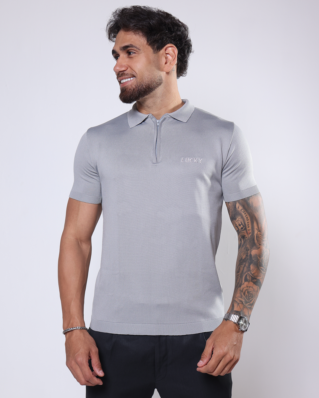 GOLA POLO C/ ZÍPER - 1160001 - CINZA