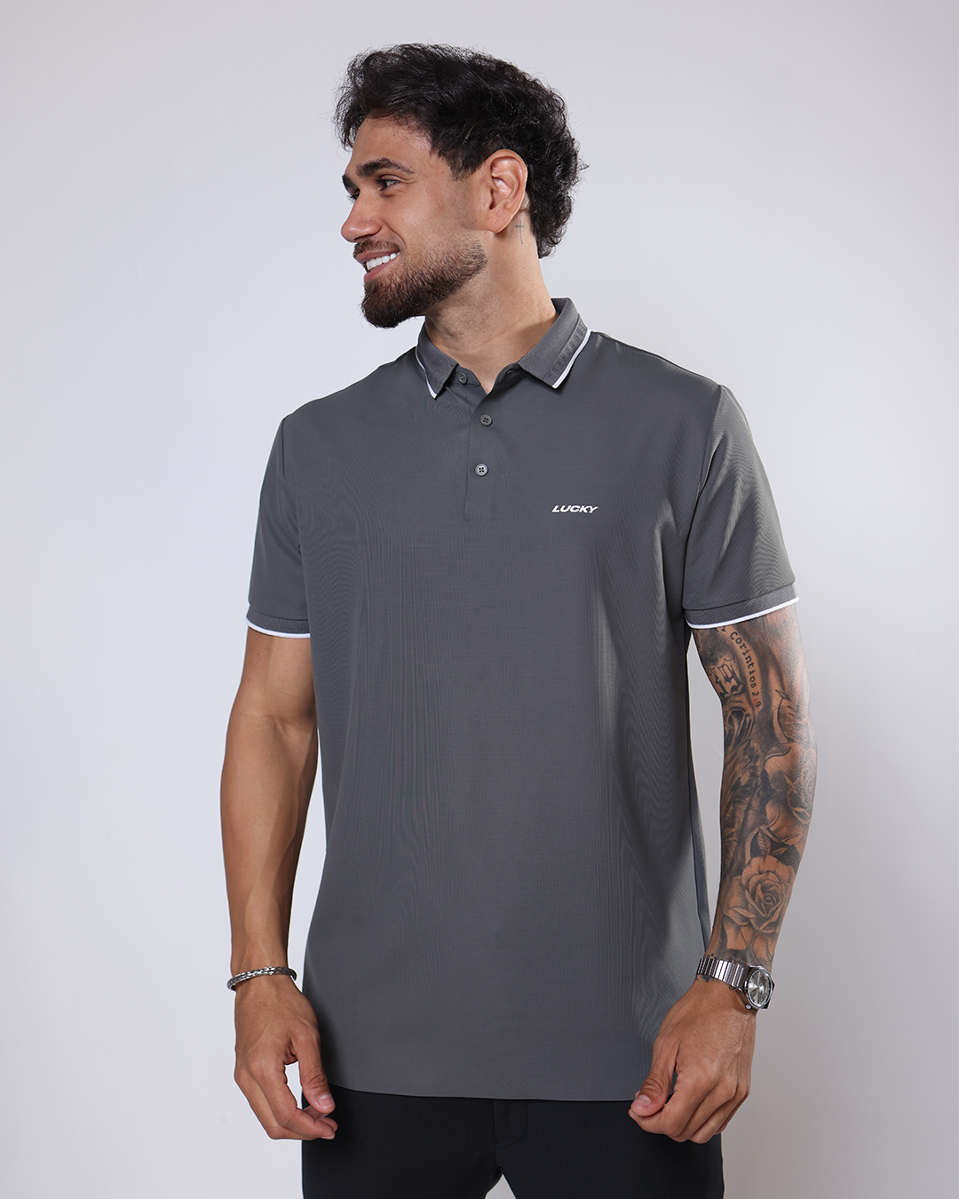 CAMISA GOLA POLO TECH RIB - 1100159 - CINZA
