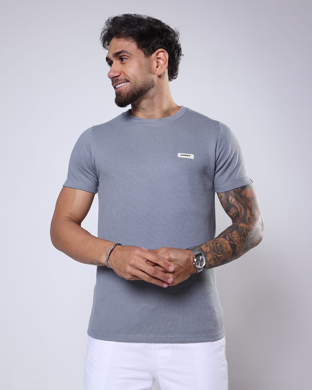 T-SHIRT TRICO TEXTURE - 1100157 - CINZA