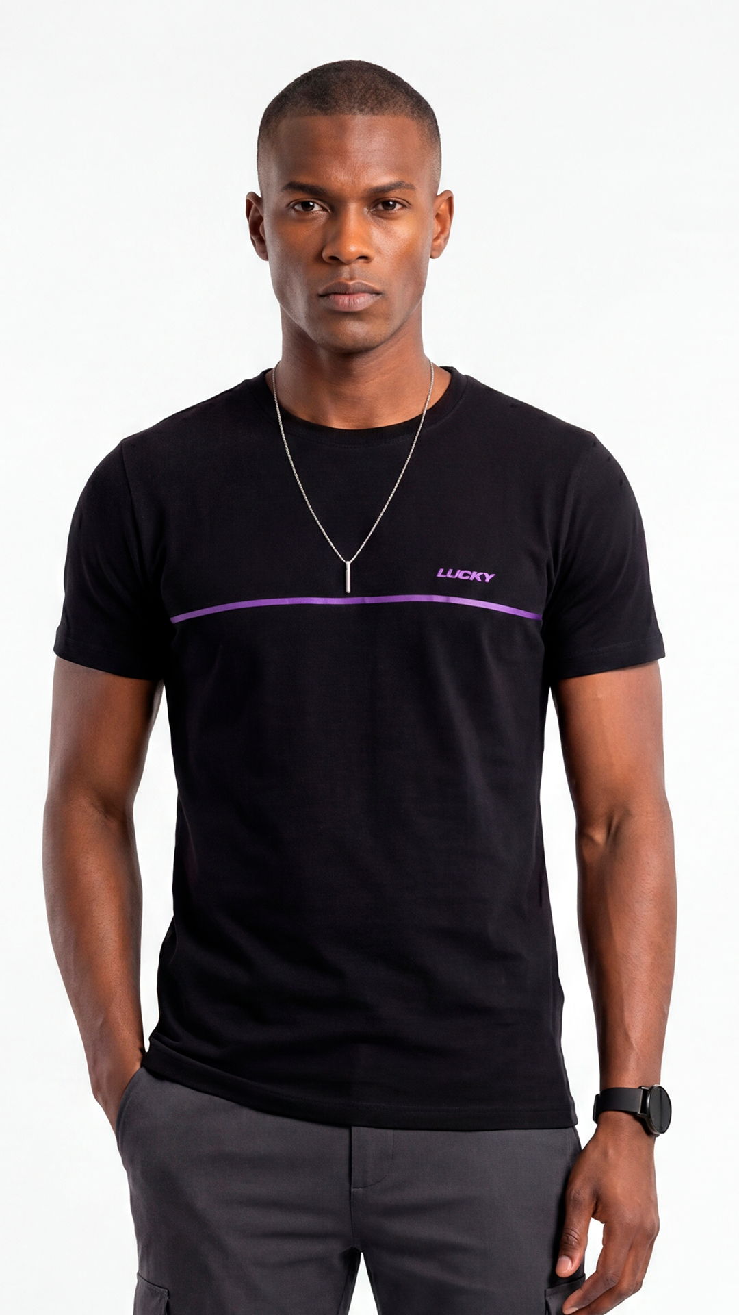 T-SHIRT REGULAR LUCKY LINE PRETO - GDC