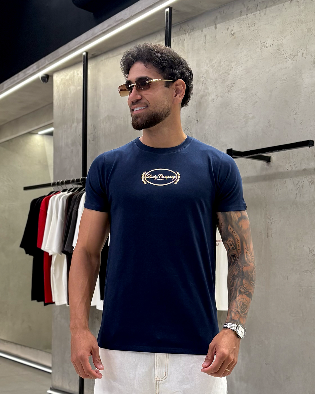 T-SHIRT REGULAR LUCKY COMPANY PROSPERITY - AZUL MARINHO