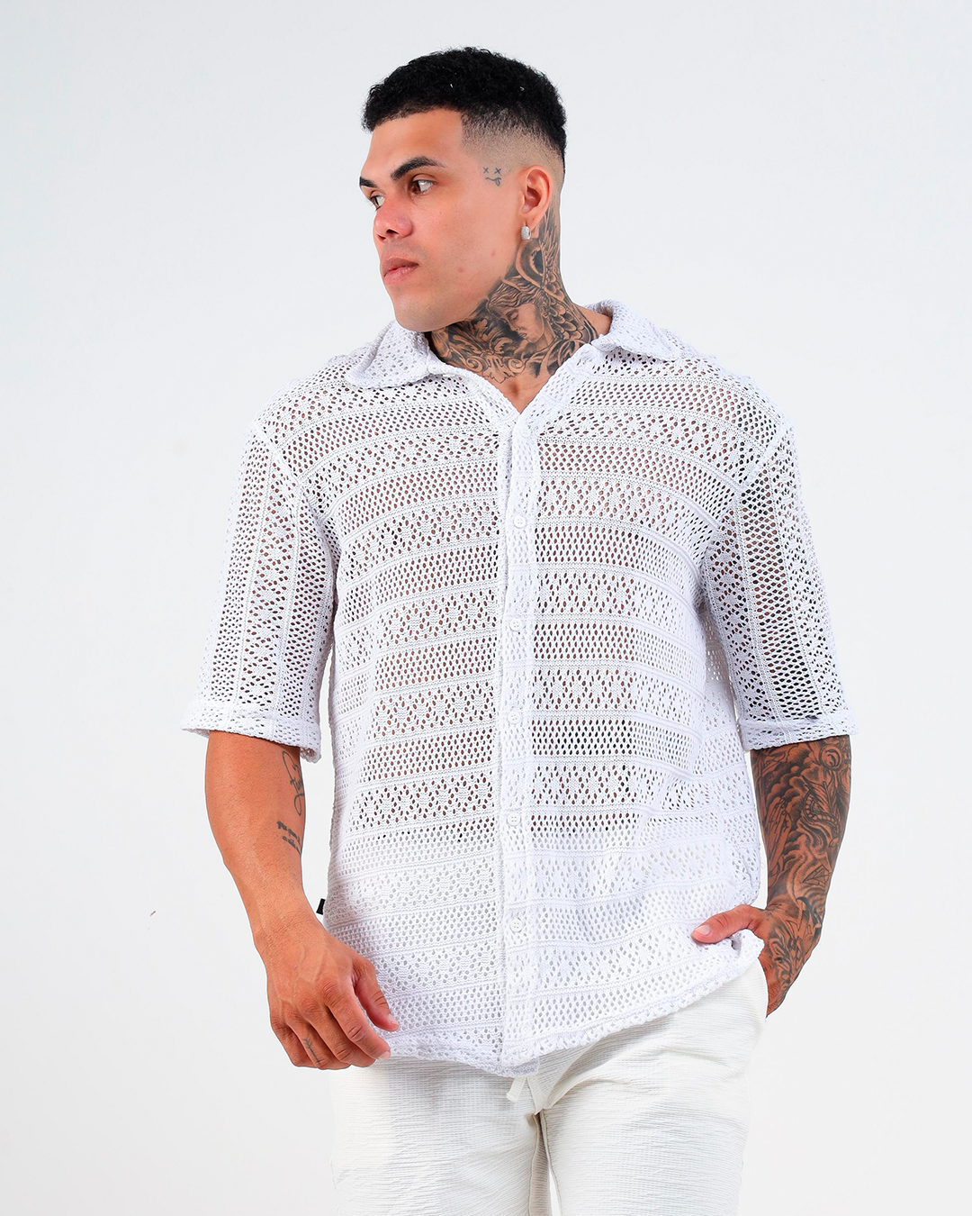 CAMISA BOTÃO CROCHÊ - BRANCO