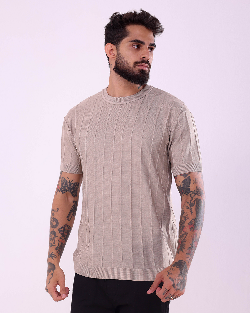 T-SHIRT PREMIUM CANELADA - BEGE