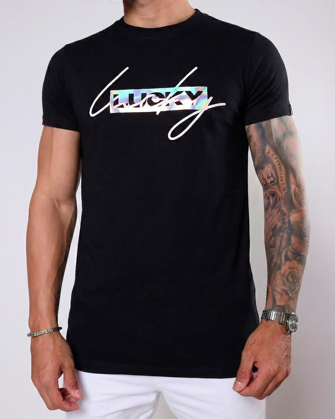 T-SHIRT REGULAR REFLEXO FOIL - PRETO