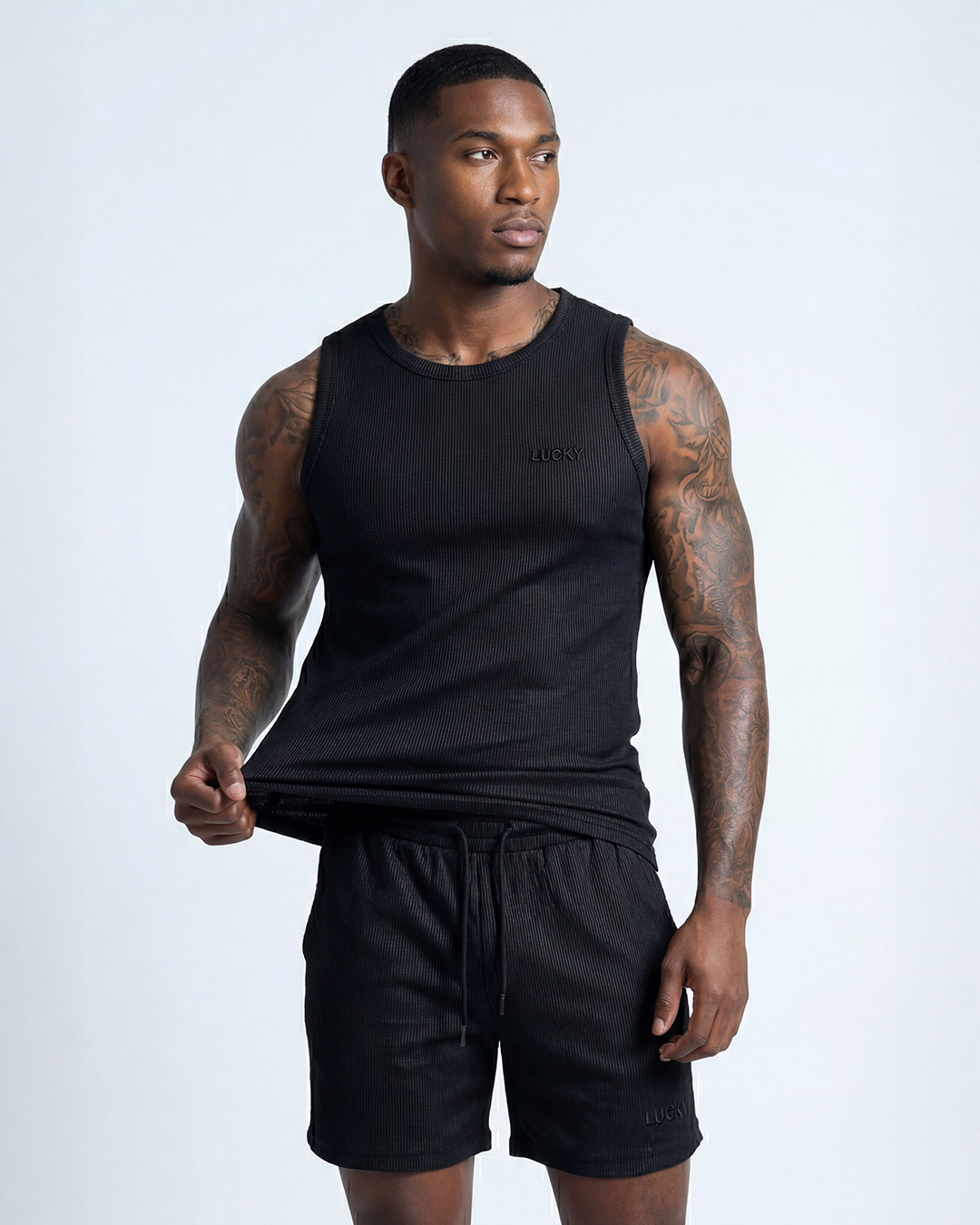 CONJUNTO REGATA E BERMUDA TEXTURIZADA PRETO