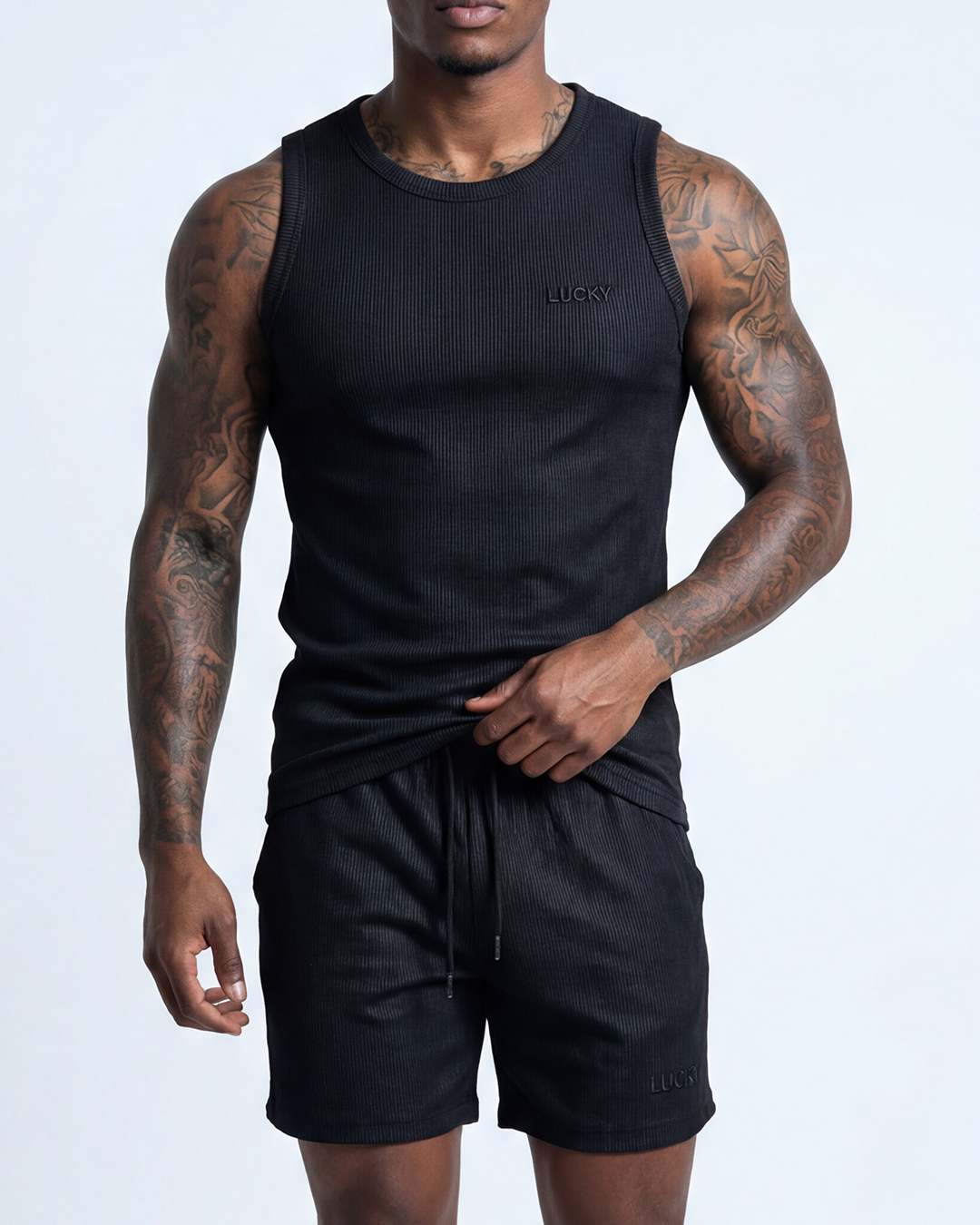 CONJUNTO REGATA E BERMUDA TEXTURIZADA PRETO