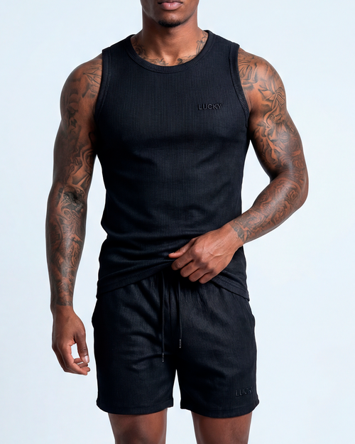 CONJUNTO REGATA E BERMUDA TEXTURIZADA PRETO